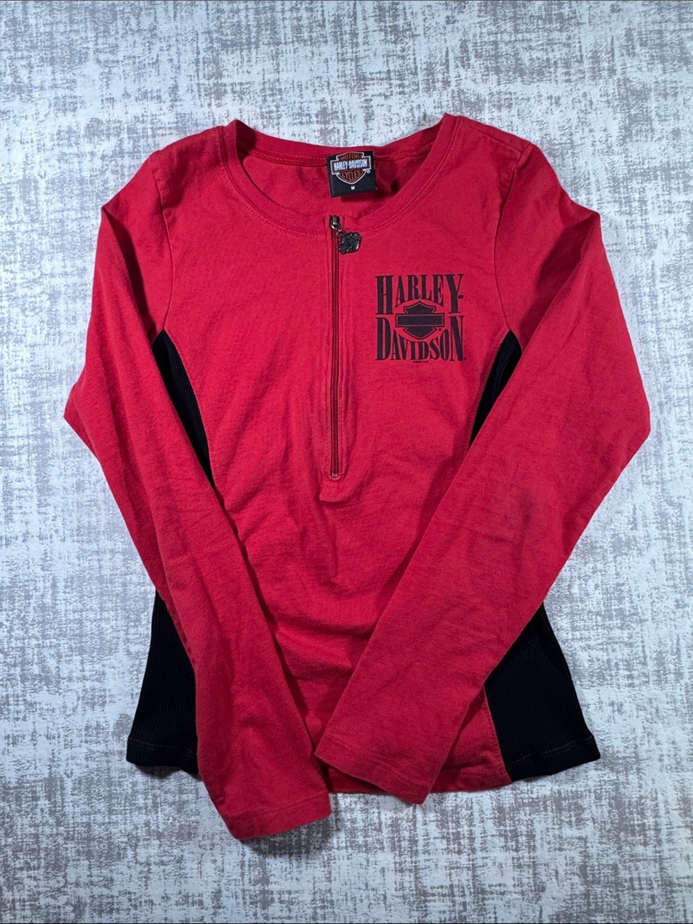 Harley-Davidson Long-Sleeve Half-Zip Top sz M women’s Petite 21.5X14PTP